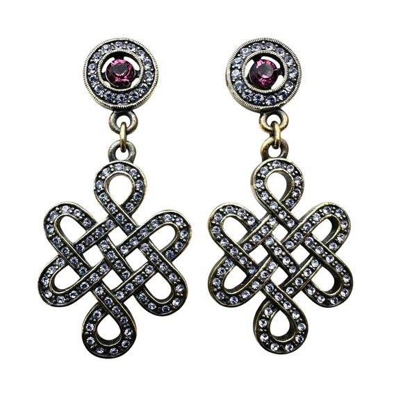 Heidi Daus Purple Pink Crystal Bronze Pierced Earrings Chandelier 2 Inch - Picture 2 of 3